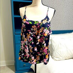 A New Day navy floral asymmetrical ruffle camisole with spaghetti straps size S
